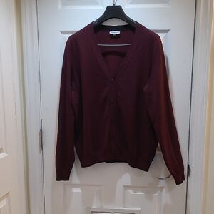 Le Chateau Men's Burgundy Cardigan Sweater